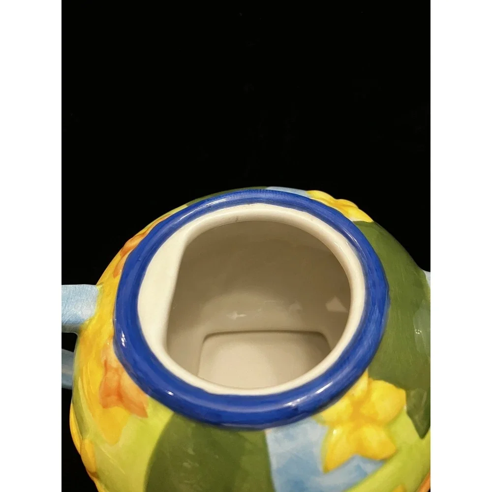 VTG Oneida China Hand Painted Country Style Blue Yellow Orange Floral Teapot